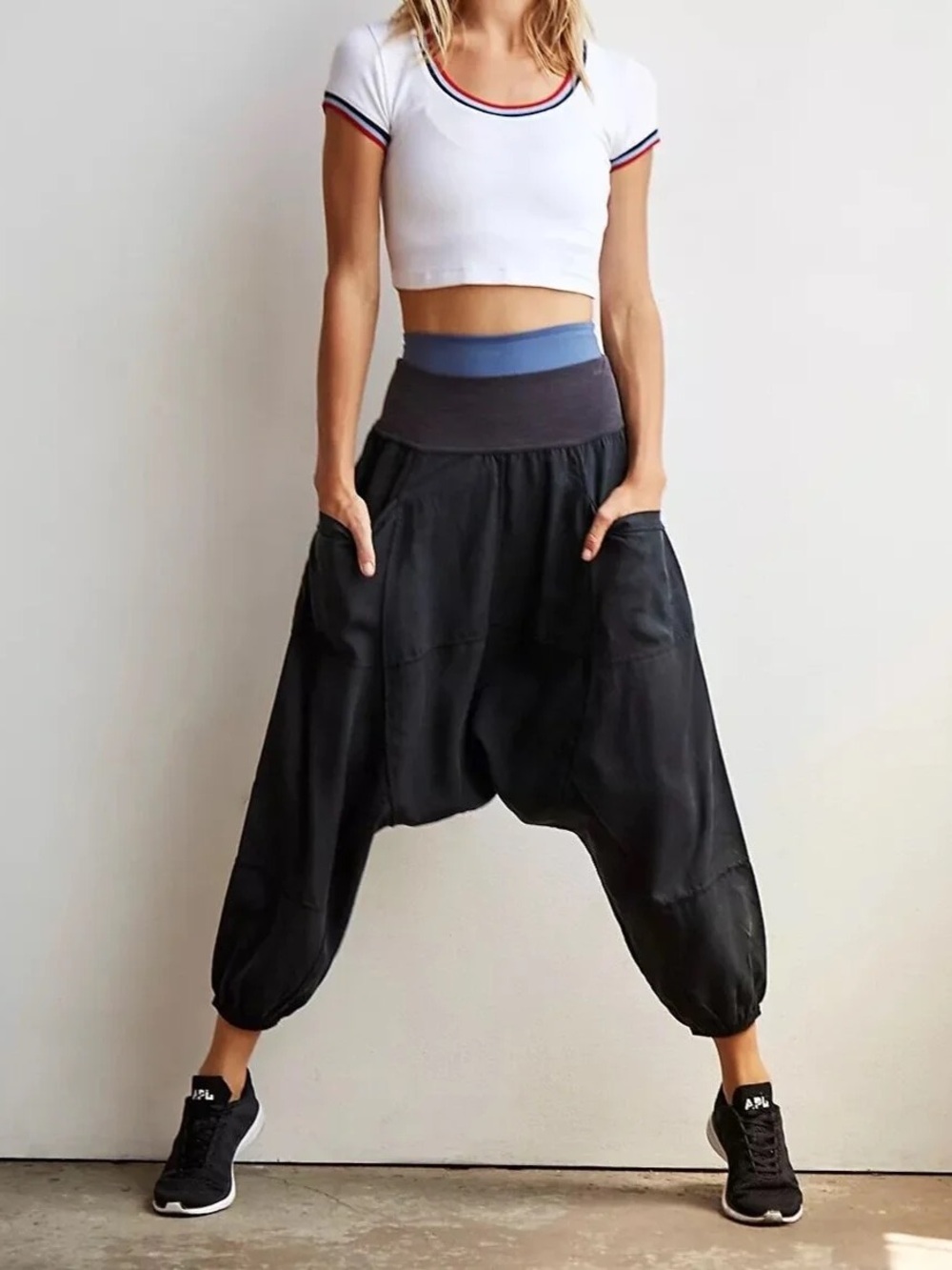 Free People Give Your All Harem Pants M Black Drop Crotch Balloon OB979636